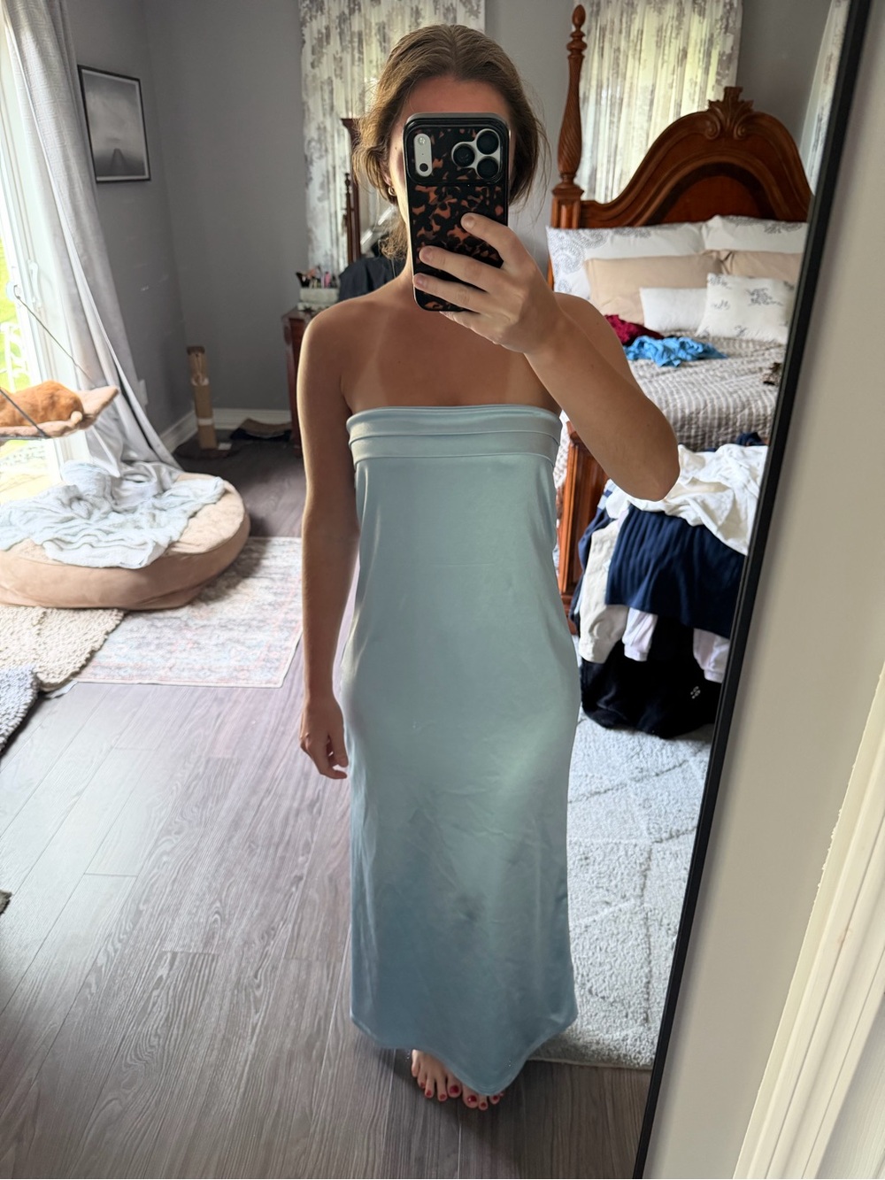 Strapless Light Blue Maxi Dress